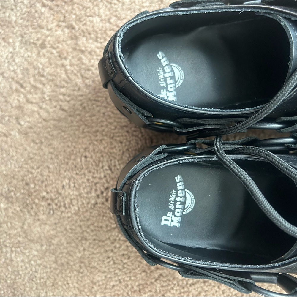 Dr. Martens Black Leather Mary Jane Shoes with Yellow Stitching - Picture 5 of 8